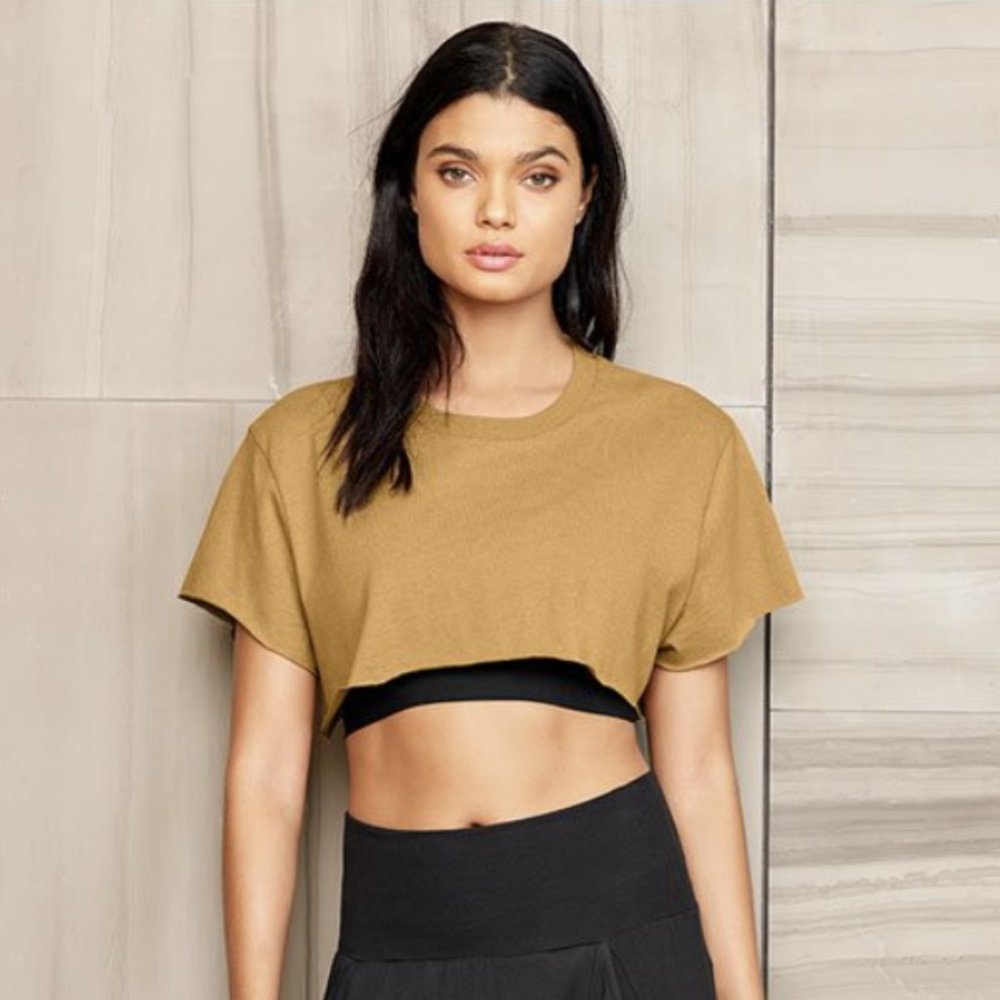 Alo Yoga Copped Short Sleeve Top Tee T-Shirt Caramel